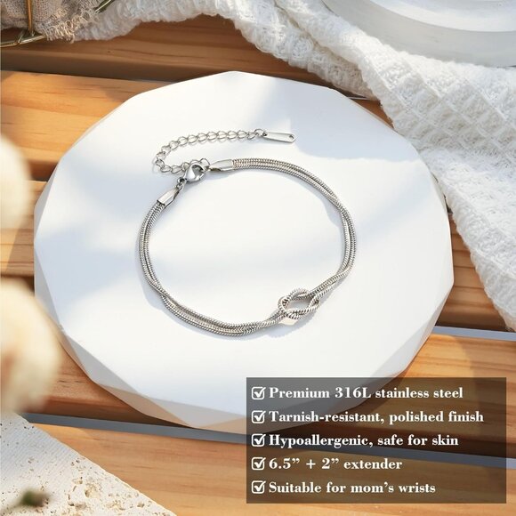 Love Knot Mom Bracelet Silver Stainless Steel Gift for Mother Birthday Mothers D - Picture 5 of 7
